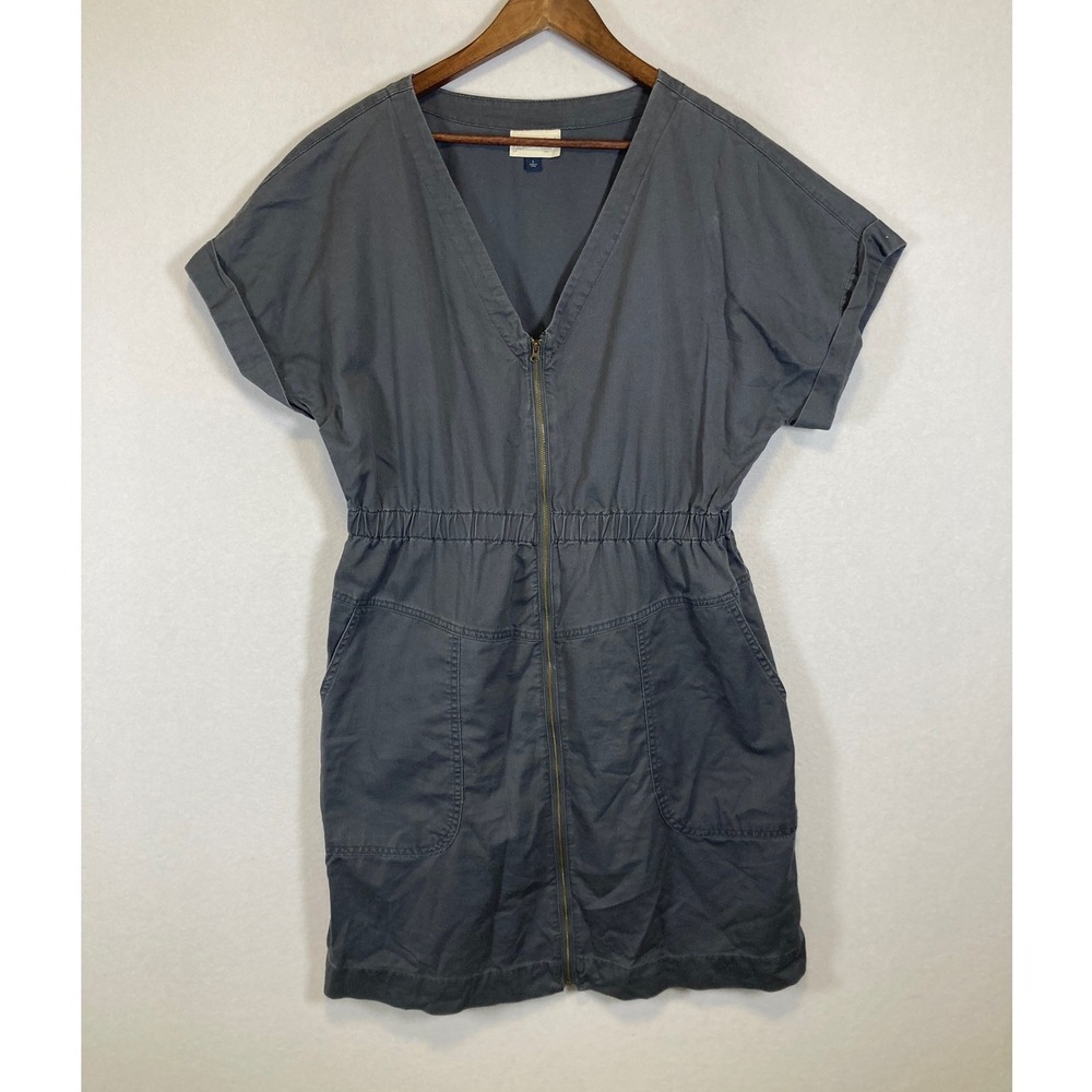 Utility Chic Universal Thread Women Large Gray Zip Front Cuffed Slv Mini Dress